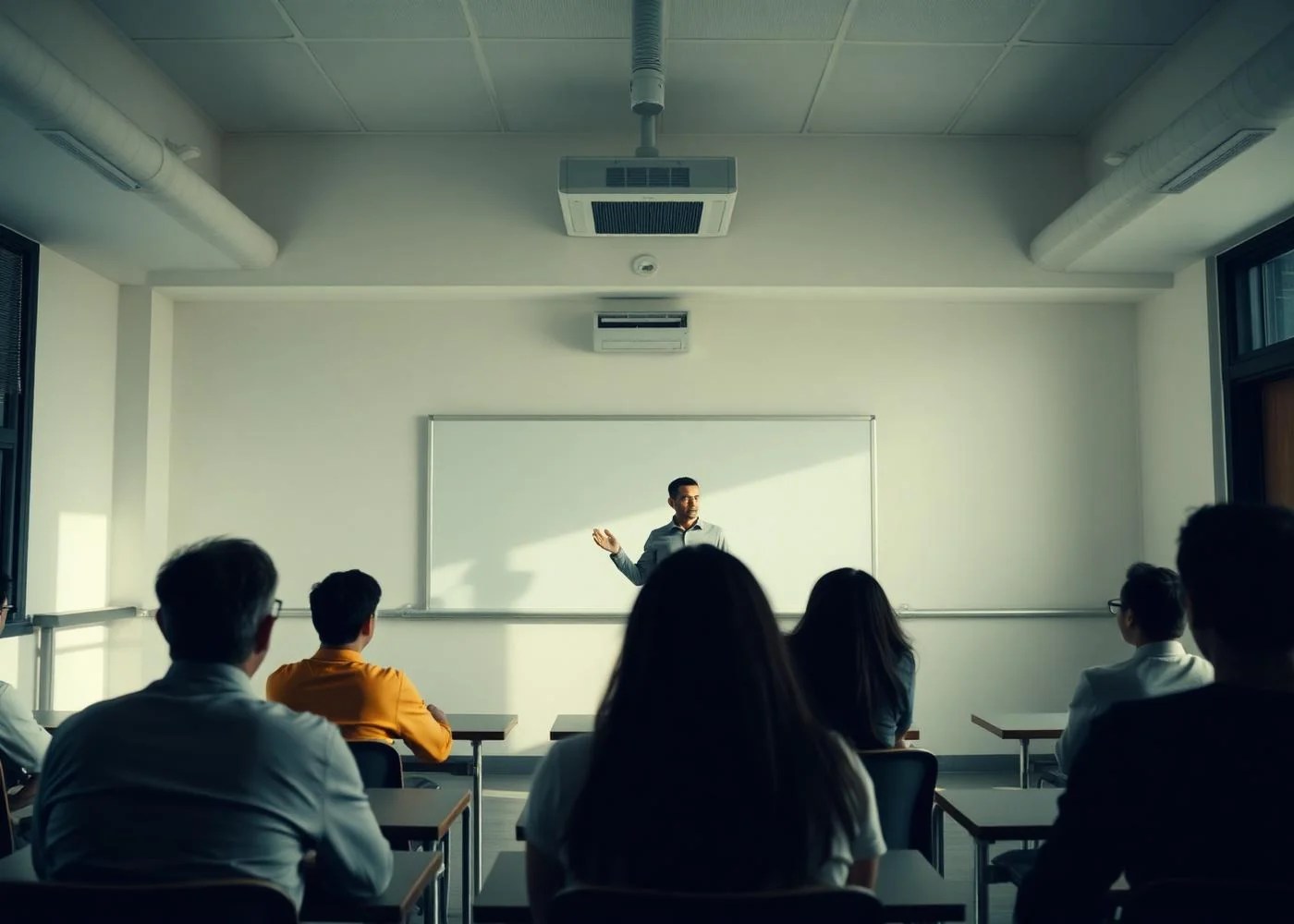Turma em sala de aula climatizada pela Solução Brisa